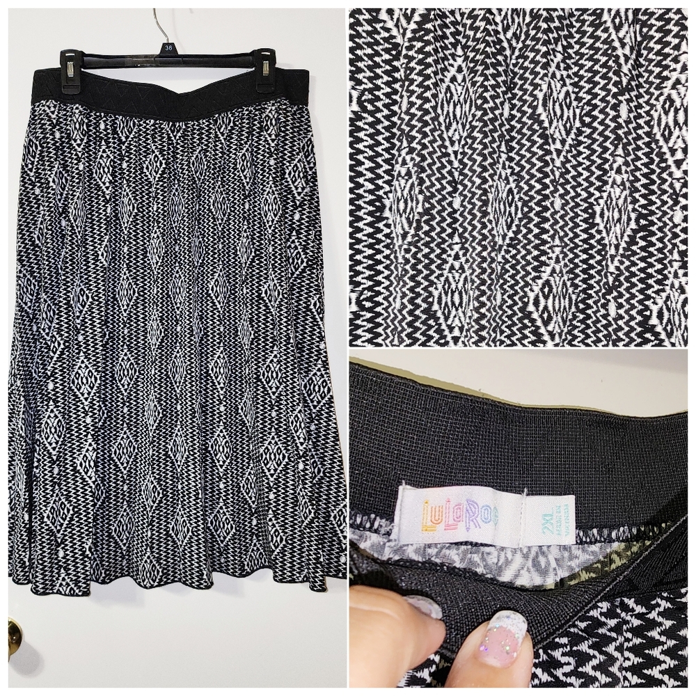 Lularoe elastic waist black white patterned skirt sz 2XL